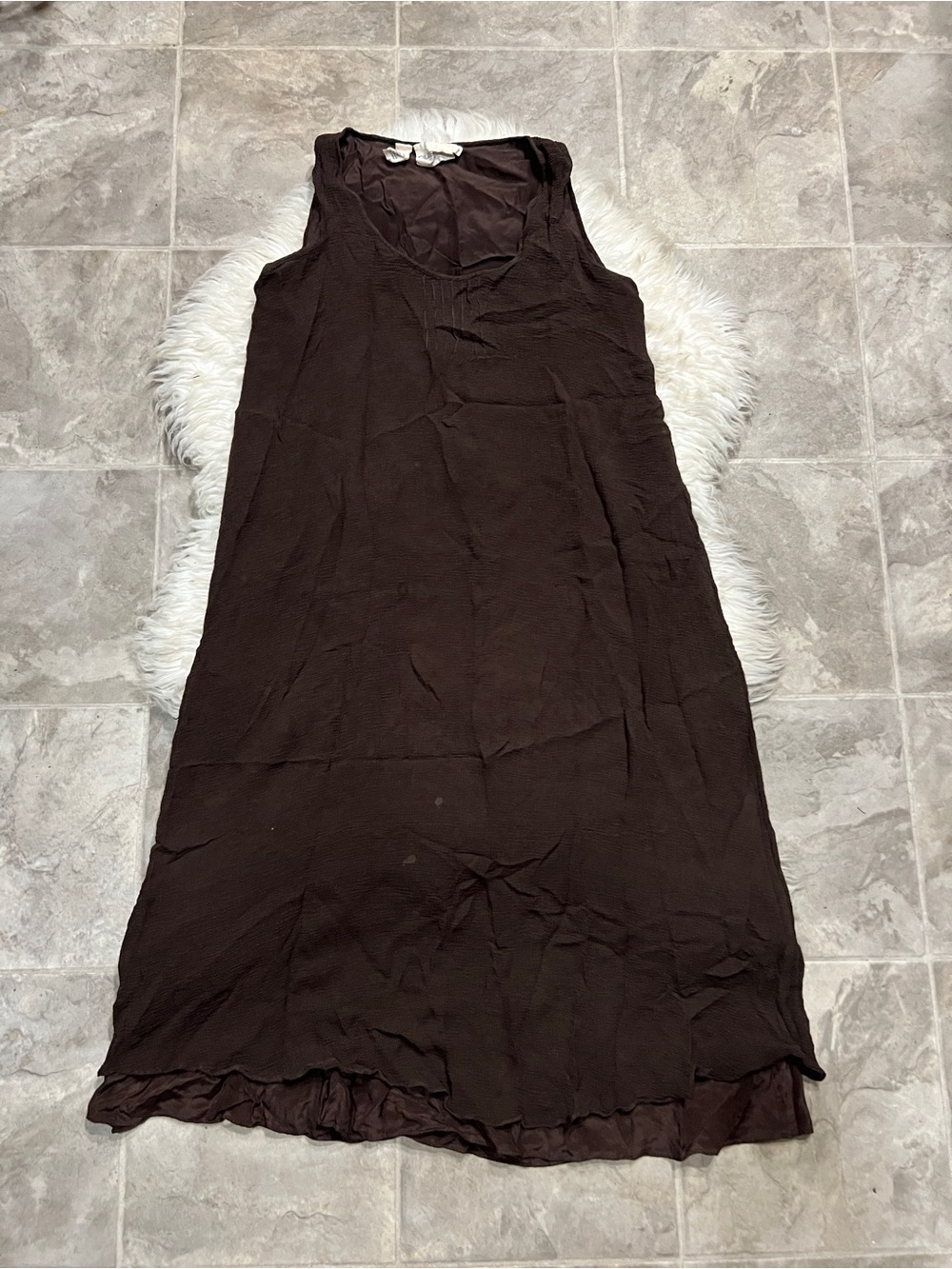 DKNY Genuine Pure Silk Sleeveless Brown Midi Maxi Dress